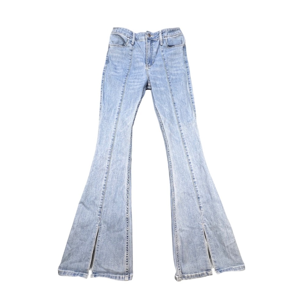 Hollister Light Wash High Rise Flare Split Hem Jeans Women 3R